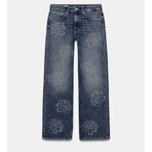 ZARA HI-RISE RHINESTONE FLORAL TRF BARREL JEANS